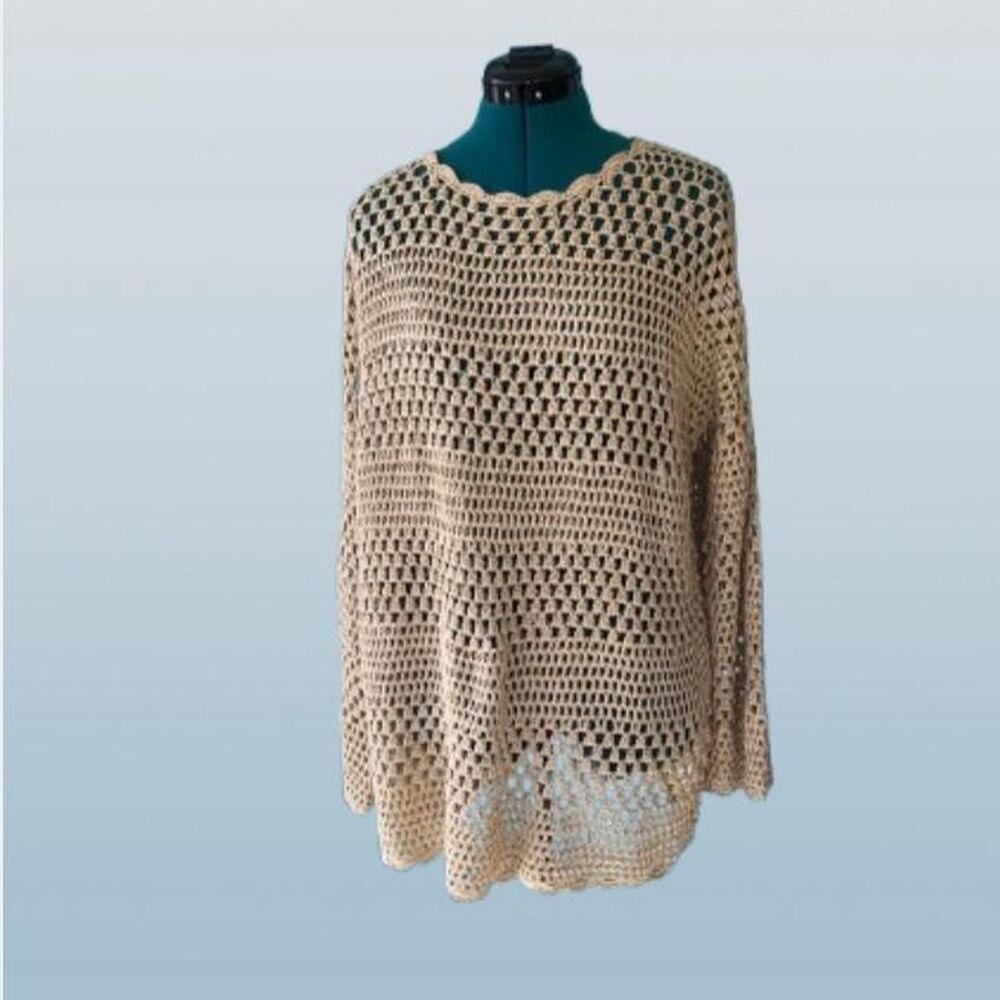 Show Me Your Mumu Knit Coachella Festival Coverup Women's Tan Sweater Sz M
